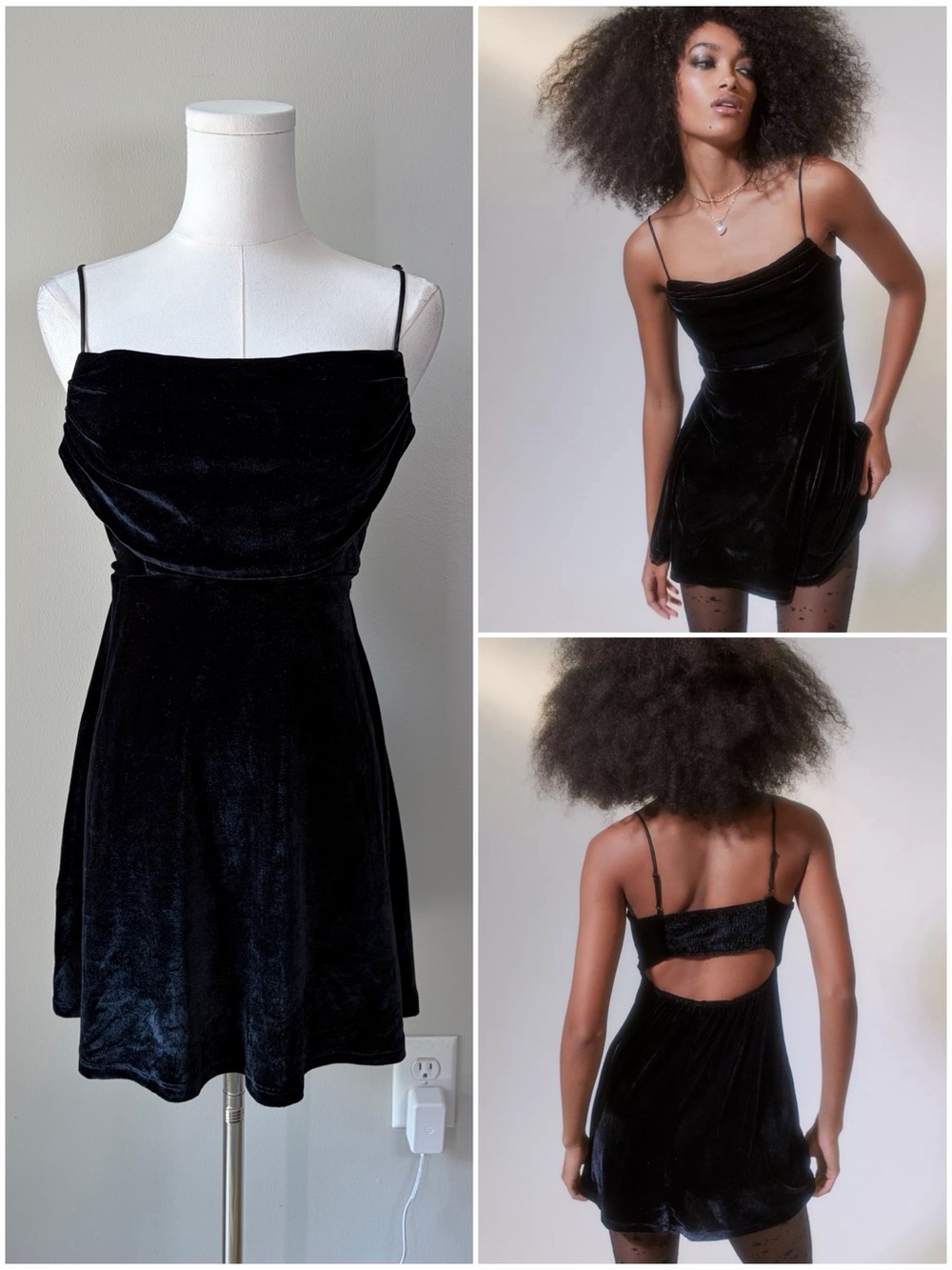 Urban Outfitters Black Mallory Velvet Cowl Neck Mini Dress Party Romantic